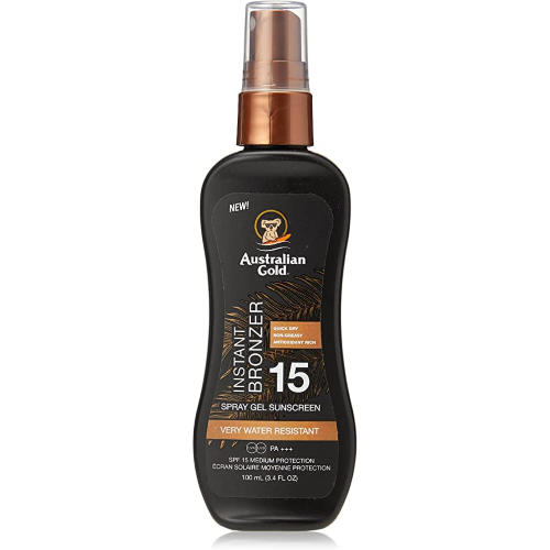 Australian Gold - Spray Gel SPF 15 Sunscreen with Instant Bronzer Mini Travel Size (100 ml)