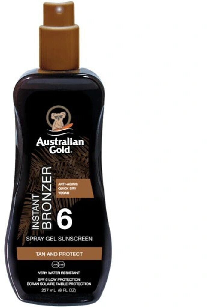 Australian Gold - Spray Gel Sunscreen with Instant Bronzer (237 ml) - Choose from SPF 6, 15, 30, 50