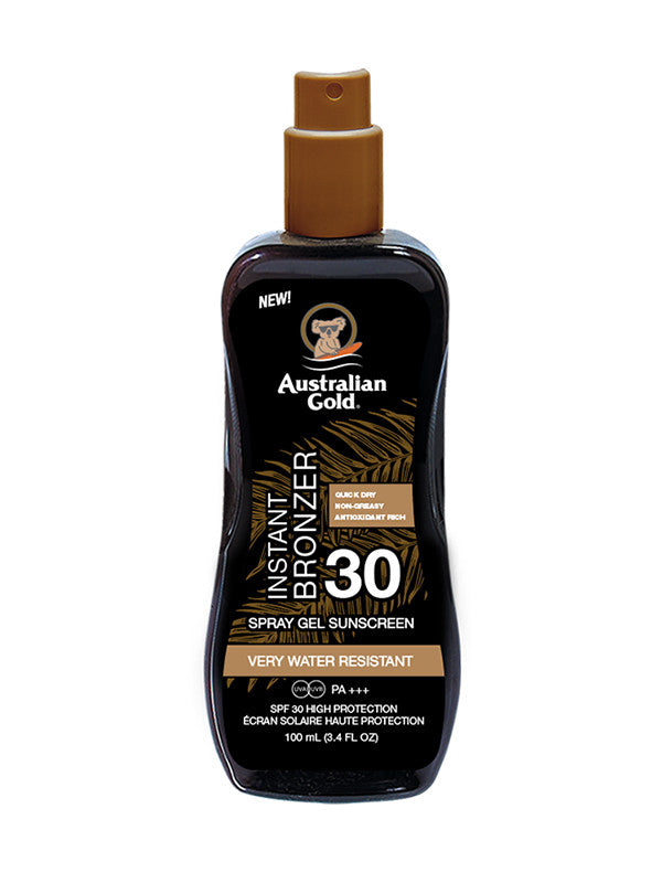 Australian Gold - Spray Gel SPF 30 Sunscreen with Instant Bronzer Mini Travel Size (100 ml)